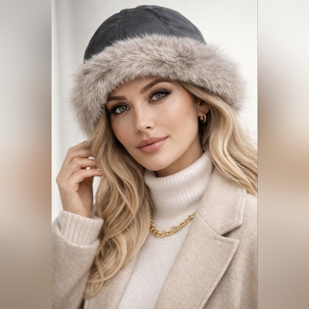 Black Hat with Genuine Fur Trim
